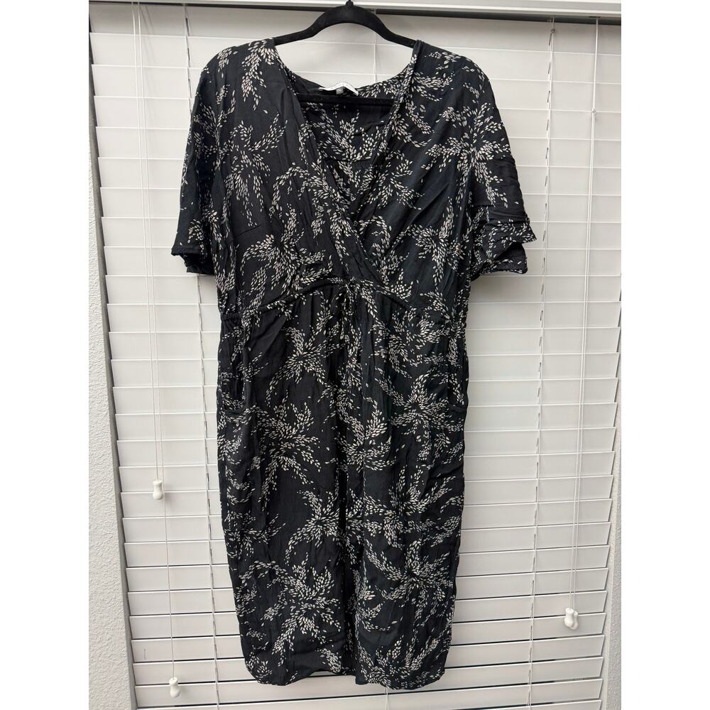 Angel 2XL Black Floral Faux Wrap Bodice Dress Tie Waist Pockets